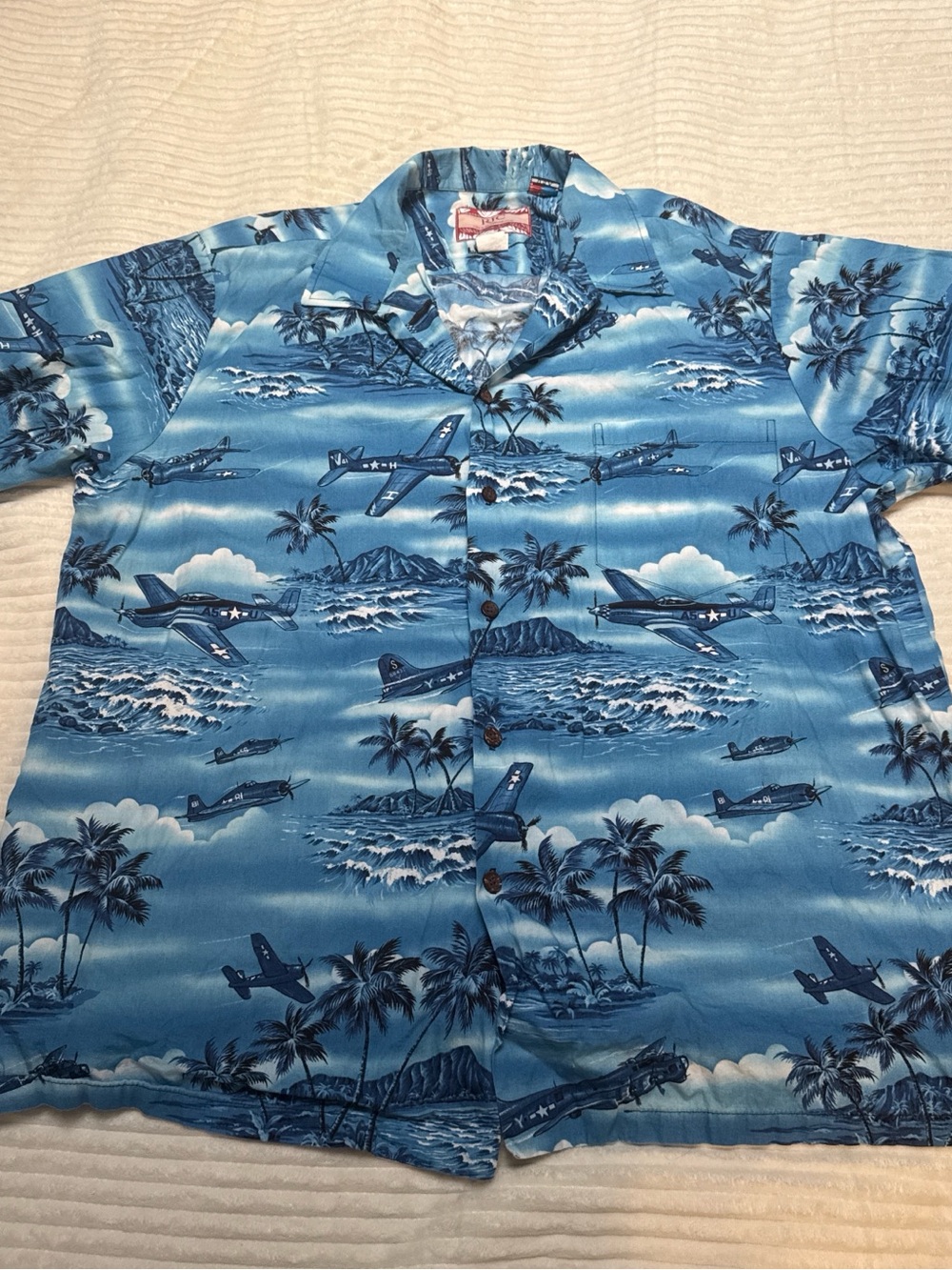 Men's Blue Hawaiian Plane Print Button-Down Shirt